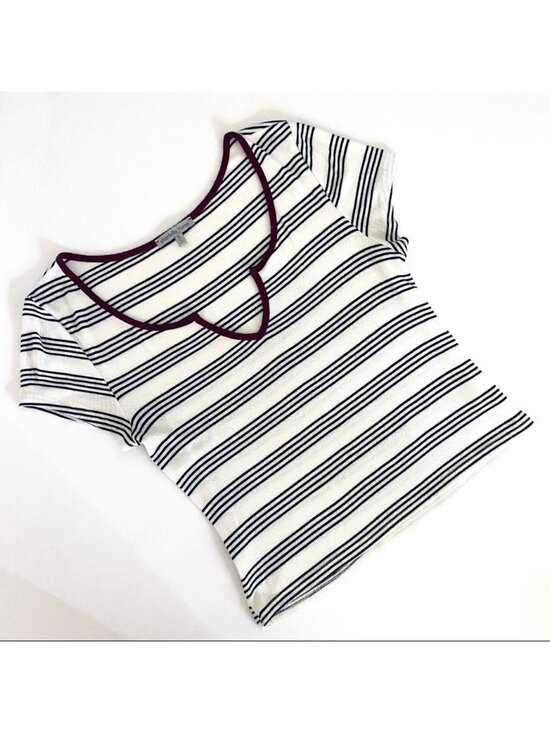 Tops - Striped Crop Top Cap Sleeve Tee